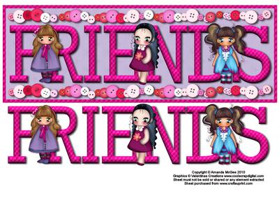 Cute as a Button Friends Large Dl Card Front with Decoupage