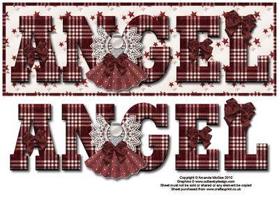 Plaid and Stars Angel Large Dl Card Front with Decoupage
