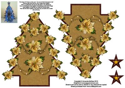 3D Christmas Tree - Golden Poinsettias