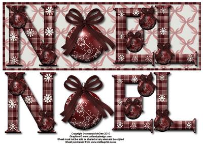 Baubles and Plaid Noel Large Dl Card Front with Decoupage