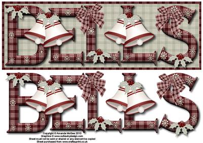 Plaid and Bows Bells Large Dl Card Front with Decoupage