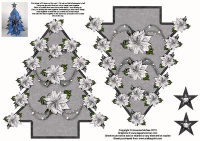 3D Christmas Tree - Silver Poinsettias