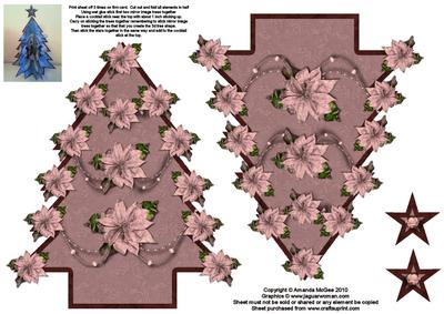 3D Christmas Tree - Pink Poinsettias