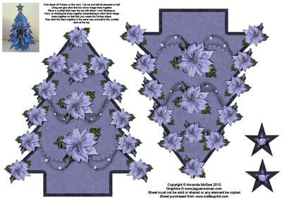3D Christmas Tree - Blue Poinsettias