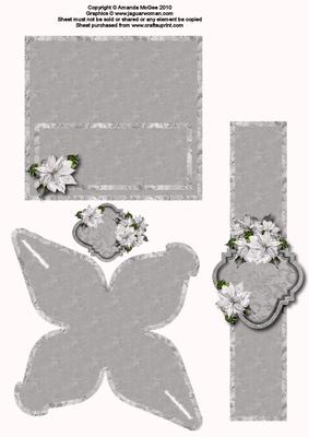 Napkin Ring, Truffle Box, Name Card - Silver Poinsettias