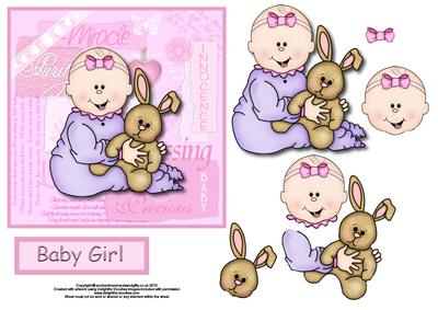 Baby with Bunny Square Card Front with Decoupage