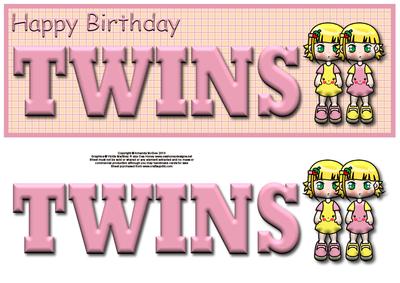 Happy Birthday Twins Large Dl Card Front with Decoupage