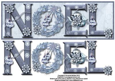 Silver Sparkle Noel Large Dl Card Front with Decoupage
