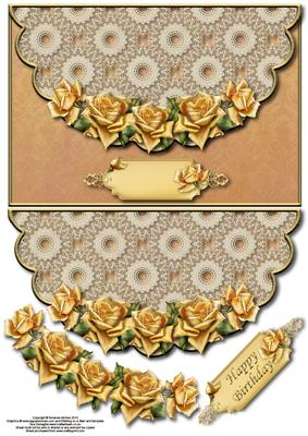 Yellow Roses and Lace Envelope Card with Decoupage