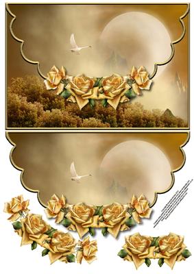 Flying Swan and Roses Envelope Card with Decoupage