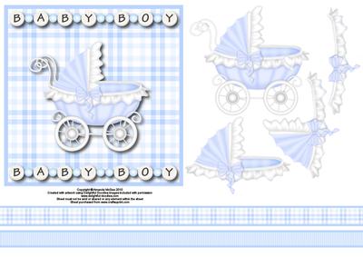 Beautiful Blue Pram Baby Boy 6x6 Square Card Front