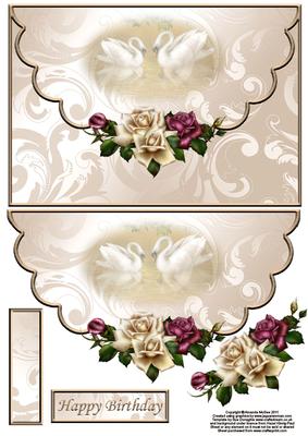 Antique Roses and Swans Envelope Card with Decoupage