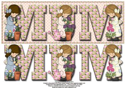 Flower Girls Mum Large Dl Card Front with Decouapge