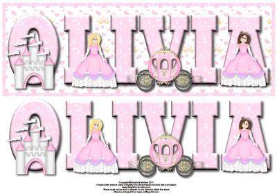 Pretty Princess Olivia Large Dl Name Card with Decouapge