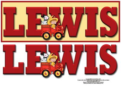 Fire Engine Lewis Large Dl Name Card with Decoupage