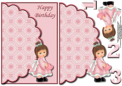 Little Girl in Pink Envelope Card with Decoupage