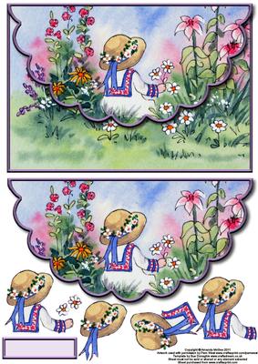Sitting in the Flowers Envelope Card with Decoupage