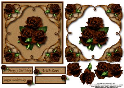 Roses in Copper and Brown 6x6 Card Front with Decoupage