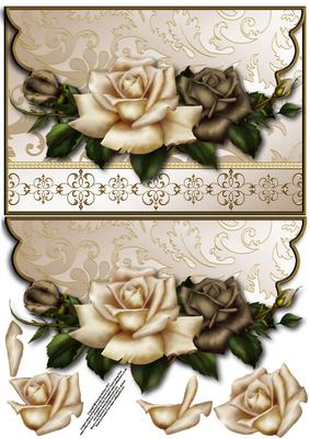 Coffee and Cream Roses Envelope Card with Decoupage