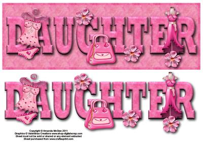 Pretty Pink Daughter Large Dl Card Front with Decoupage