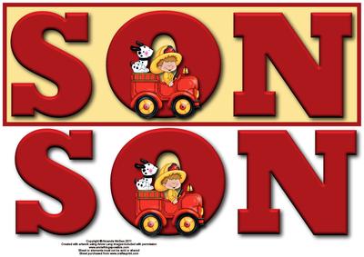 Firetruck Son Large Dl Card Front with Decoupage