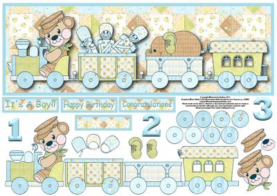 Choo Choo Train Large Dl Card Front with Decoupage - Boy