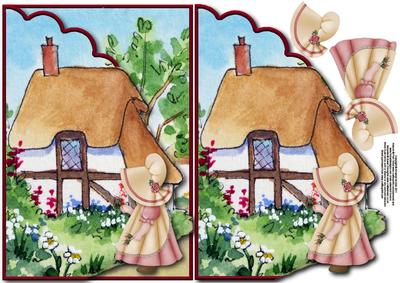 Sunbonnet Girl Picking Flowers Envelope Card with Decoupage