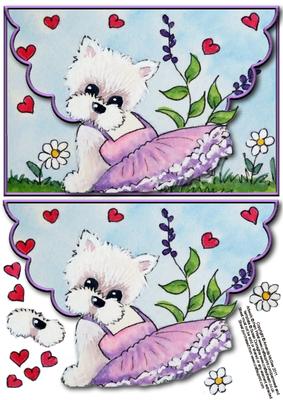 Ballerina Westie Envelope Card with Decoupage