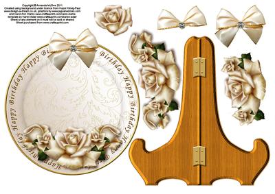 Golden Roses Plate with Stand and Decoupage