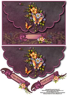 Flowers and Butterflies Envelope Card with Decoupage