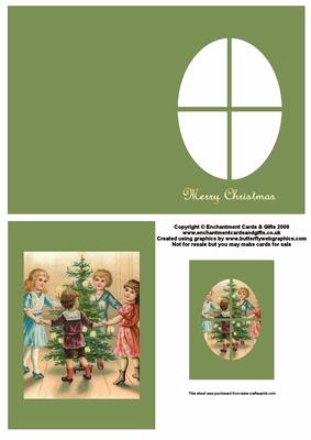 Children Dancing Round Christmas Tree Window Card