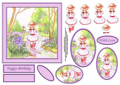 Walking Through a Stream 6x6 Card Front with Decoupage