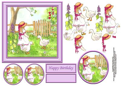 Feeding the Geese 6x6 Card Front with Decoupage