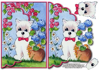 Westie in the Flowers Envelope Card with Decoupage