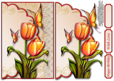 Tulips and Butterflies Envelope Card with Decoupage