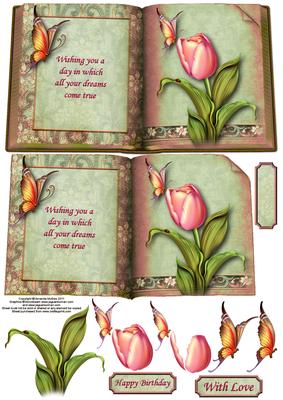 Tulip and Butterflies Book Sheet with Decoupage