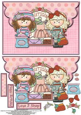 Chloe and Friend Just Love to Shop Envelope Card with Decoup