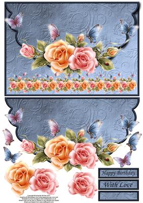 Roses and Butterflies Envelope Card with Decoupage