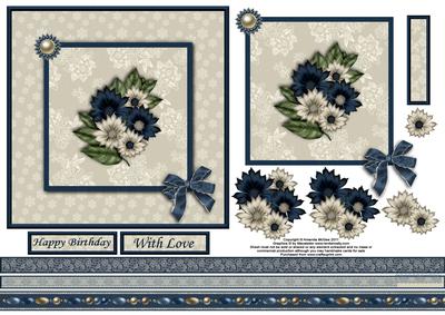 Floral Beuty in Blue and Cream 6x6 Square Card with Decoup