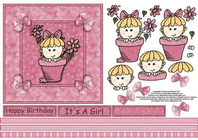 Baby Daisy in Flowerpot 6x6 Square Card Front with Decoupage