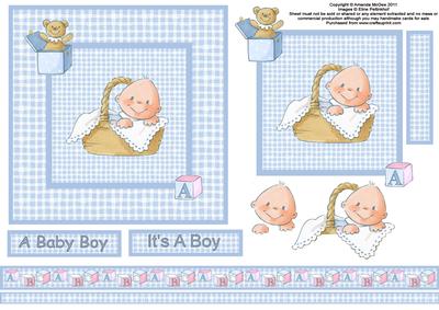 Baby Boy in a Basket 6x6 Square Card Front with Decoupage