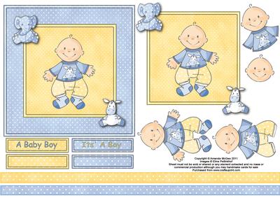 Baby Boy with His Animal Friends 6x6 Card Front with Decoup
