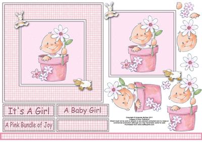 Baby Girl in Flowerpot 6x6 Square Card Front with Decoupage