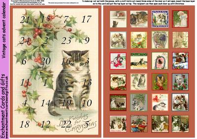 Christmas Vintage Cats Advent Calendar Card
