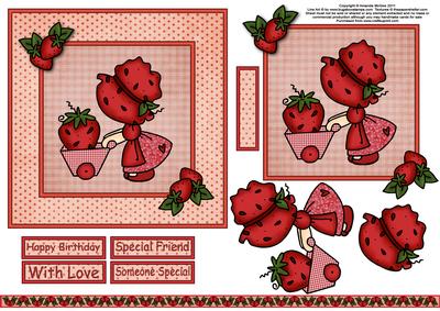 Wheeling the Strawberry 6x6 Square Card Front with Decoupage