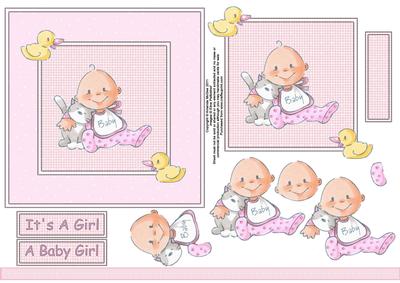 Baby Girl and Her Kitten 6x6 Square Card Front with Decoupag
