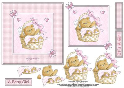 Baby Girl Bear 6x6 Square Card Front with Decoupage