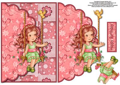 Zoe on the Swing Envelope Card with Decoupage
