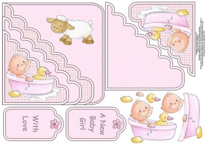 Baby Girl in Bath 6x6 Pocket Tag Card Sheet