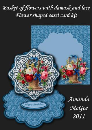 Basket of Flowers with Damask and Lace Flower Shaped Easel